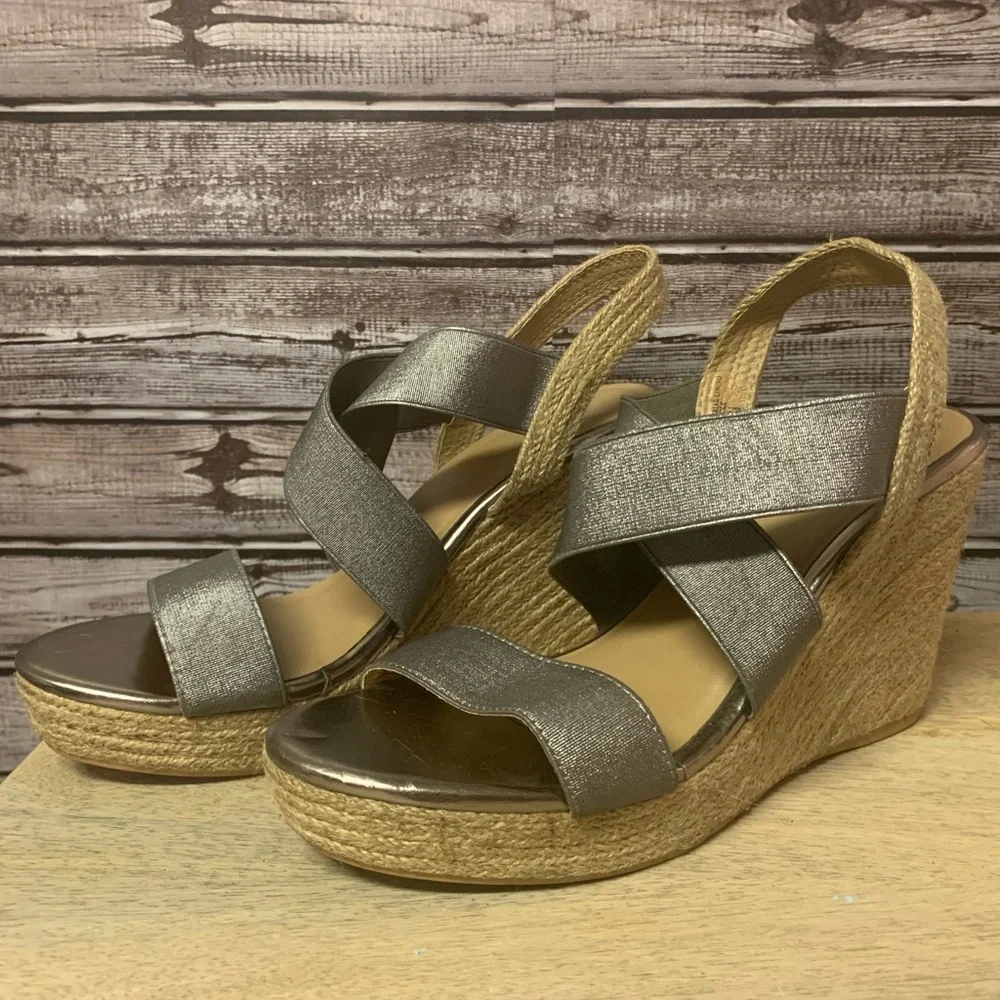 Yellow Box Silver Espadrille Wedge Sandals‎